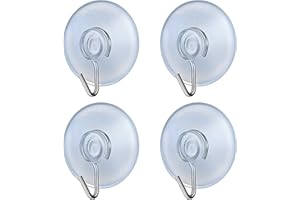 fiXte Suction Cup Hooks Clear PVC Sucker Pads 45mm Kitchen Wall Hangers Window Sucker Hook No Drill for Glass Tile Door Bathroom Shower Christmas Lights Hanging Wreath (Pack of 4)