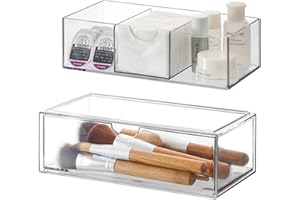 DoocliB Kosmetik Organizer 2 Set, Make Up Schminkaufbewahrung mit Schubladen Transparent, für Eyeliners Lippenstift Wimperntusche Makeup Pinsel, Acryl Schubladen Aufbewahrung Stapelbar