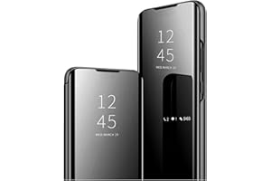 HAOYE Funda para Xiaomi Redmi Note 12 Pro 5G, Mirror Funda Inteligente, PU/PC Flip Cover Case Espejo Enchapado Window View Protectora Carcasa con Soporte Plegable. Negro