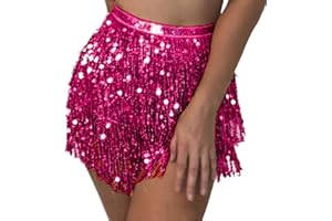 Flovel Rock mit Pailletten, Quaste, Bauchtanz, Hüfttuch, Rave-Kostüm, Fransenrock, Karneval-Rave-Outfit für Frauen und Mädchen