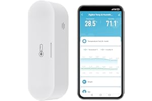 RISOON Smart Thermometer Hygrometer, Zigbee Indoor Thermometer and Humidity Sensor with App Notification, Homekit Temperature Monitor Work with Alexa, Zigbee Hub Required, USB/Battery Powered (1-Pack)