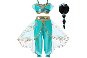 Hamanasu Costume de la princesse Jasmine pour les filles Déguisement de princesse pour la fête d'anniversaire Jeu de rôle