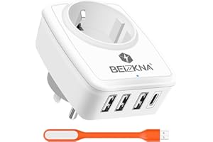 BEIZKNA Adattatore Presa Americana USA con 1 USB-C e 3 USB-A, 5 in 1 Adattatore Universale da Viaggio 2500W Adattatore Americano per America, Canada, Colombia, Messico, Tailandia, Spina Tipo B