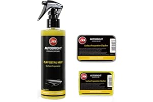 Autobright Pre Cleaning Car Wax Polish, Clay Mist 250ml & 100g Yellow Medium Clay Bar Smooth Finish Detailing Kit