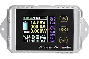 FOCKET DC-Amperemeter, Wireless Color LCD-Bildschirm DC-Spannung Amperemeter Leistungsmesser Watt Tester kann Spannung, Strom, Leistung, Lade- und Entladekapazität, Wattstunde(VAT-4300)