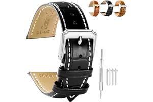 Spolife Leather Watch Straps for Men, Genuine Leather Replacement Bands, Stainless Steel Buckle, Quick Release Replacement Watchbands 16mm 18mm 19mm 20mm 22mm (with Watchstrap Pins,Repair Tool)