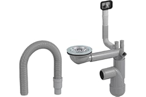 LAXARA Flexlok Sifone telescopico per lavelli da cucina/lavello salvaspazio | Flessibilità universale con plastica riciclata | (Flexlok1 con troppopieno quadrato con tubo di scarico senza copertura