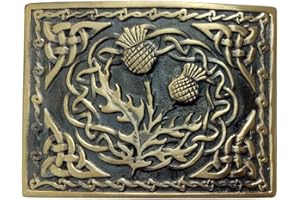 IMPERIAL KILT PRODUCTS Cintura scozzese kilt con fibbia finitura anticata, vari stili fibbia cardo, nodo celtico largo 5,7 cm cintura in pelle nera 4 dimensioni, Highland Wear