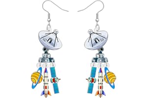 RAIDIN Acrylic Colorful Weird Funny Celestial Space UFO Rocket Teacher Dangle Earrings for Women Girls Planet Appreciation Jewelry Gifts for Back to School