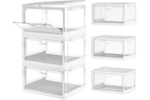 TidyTrove Storage Boxes with Lids - 23L*3 Plastic Box with Doors, Stackable Boxes, Clear Drawers, Large Box with wheels for Bedroom, Living Room, Kitchen, 3 Packs