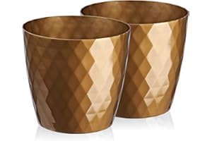 ‎TYMAR Tymar Blumentopf, 2er-Pack, glänzender, Leichter, dekorativer Pflanzentopf aus Kunststoff, Moderne, Runde Form, für Innenräume,Pflanzkübel (14 cm, Gold)
