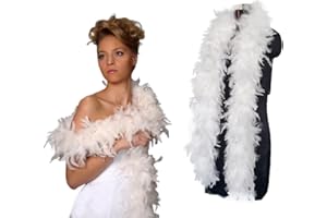 EIROVYA Boa de plumas blancas, longitud aproximada de 120 cm, bufanda de plumas, accesorio, lema de fiesta, 1 pieza