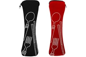 Mnsconkl Bestecktasche,Bestecktasche für Unterwegs 2 Stück Tragbare Neopren Bestecktaschen Leer mit Reißverschluss Besteck Camping Geschirr Schule Besteck to go Taschen Schwarz Rot