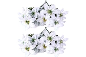 AWAVM Sztuczne krzewy poinsecji, 4 sztuki, 6 główek jedwabnej tkaniny, Boże Narodzenie, czerwone krzewy wilczomlecza, bukiet sztucznych wilczomlejek na Boże Narodzenie, 35 cm, białe