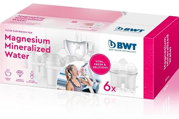 BWT Cartouches MAGNESIUM Mineralized Water – 6 unités | Compatibles carafes filtrantes | Réduction chlore, calcaire, plomb, cuivre | Pour une eau à partir de 26,7 °f | Goût pur et hydratation saine