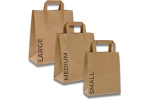 CaterCo Large Brown Paper Bags with Handles - 50 Pack, 10x12x5.5" (30x26x14cm) - Biodegradable Kraft Bags for Food Takeaway, Groceries, Gift, Delivery & Events - Large - (30x26x14cm) - 50 pack