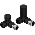 Team Controls Matt Black Corner Towel Rail Radiator Rad Valves Angled Pair 15mm x 1/2'' KT