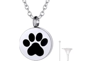 Richsteel Colgante Cenizas Personalizable Huella de Mascota - Reloj de Arena - Luna Gato - Virgen Milagrosa Collar Acero Inoxidable para Mujeres Hombres, Gratis Caja de Regalo