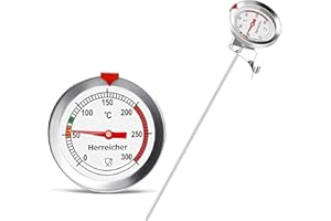 Herreicher Termometro per Frittura Termometro per Barbecue Küchenprofi 300°C - Termometro Analogico per Carne con Lettura Immediata in Acciaio Inox con Pratico Clip Sonda Lunga 23cm Termometro da