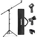 CAHAYA Pied de Microphone au Sol Mobile 2 en 1 Trépied en Métal avec Deux Clips Différents Réglable et Pliable Support pour Concerts Conférence Vidéo Scène Mariages CY0239