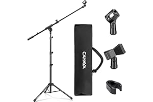 CAHAYA Pied de Microphone au Sol Mobile 2 en 1 Trépied en Métal avec Deux Clips Différents Réglable et Pliable Support pour Concerts Conférence Vidéo Scène Mariages CY0239