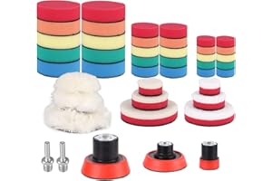 FAOKZE 44pcs Tampone di Lucidatura, Tamponi lucidatura, Kit di cuscinetti per lucidatura della carrozzeria, spugne lucidatura auto, Spugna per Lucidare con Adattatore per Trapano M14 per Trapano