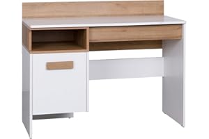 ‎MARMEX MEBLE Marmex Grant G2 - Schreibtisch mit Regal, Schreibtisch mit Schublade und Schrank - Schreibtisch für das Kinderzimmer, Jugendzimmer - 110x87x55, Weiß + Riviera Eiche
