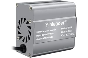 Inverter Yinleader 200W DC 12V a 230V AC Convertitore di tensione per auto 1 presa Euro 2 USB con accendisigari - Grigio