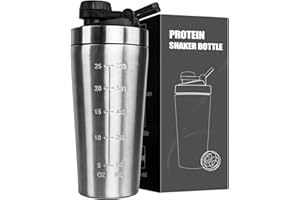 ROCKY&CHAO Shaker per proteine in acciaio inox, 900 ml, con sfera per sport, fitness, albume d'uovo (acciaio inossidabile)