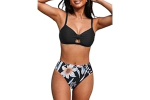 CUPSHE Zestaw bikini dla kobiet dwuczęściowy strój kąpielowy z wysokim stanem wycięcie krzyżujące się plecy krawat marszczący dół