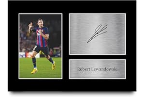 HWC Trading A4 Robert Lewandowski Barcelona Cadeaux imprimés photo autographe signée pour les fans de football et les supporters - A4