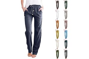 YCBMINGCAN Linen Trousers for Women Elegant Women's Lightweight Summer Trousers Women's Breathable Beach Trousers Long High Waist Outdoor Trousers Women's Casual Trousers House Trousers Fabric