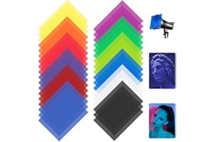 QINERSAW 12 Farben 36 Stück Scheinwerfer Farbfolie Gel Farbkorrektur Folie Farbfolie Farbfilter Folie Farbfilm Folie Hitzebeständige Farbfolie für Foto Studio Strobe Blitz LED Licht Lampe 29,7x21cm