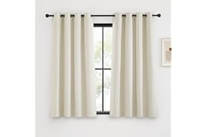KGORGE Thermovorhang Kälteschutz Verdunklungsvorhänge Ösen Gardinen Beige 2er Set 135 x 140 cm(HxB) Kurze Gardinen Blickdicht Schlafzimmer Vorhänge Hellbeige