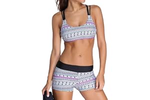 Tuopuda Femme Elégant Maillots de Bain Tankini Top Shorty Rayures 2 pièces Double Up