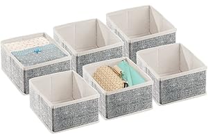 mDesign Juego de 6 Cajas para Guardar Ropa – Organizador de cajones para Ropa, Accesorios, Joyas, etc. – Cajas de Tela de Fibra sintética Transpirable con diseño Estructurado – Gris Oscuro