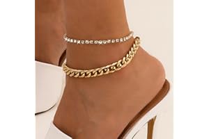 Clataly Cuba chaîne à pied double couche cristal chaîne à pied plage pieds femme et fille bijoux (Or)