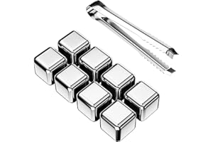 Firschoie Glaçons congelés en acier inoxydable, Lot de 8 pierres à whisky + Clip, Qualité alimentaire Glaçons en acier inoxydable réutilisables, Pour whisky, vin, jus de boisson ou limonade