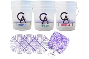 CA DETAILING 3x Car Wash Buckets & 3x Grit Guards & 1x Wash Mitt 20L Car Cleaning Buckets with Bucket Barriers Provides Swirl Free Wash Solution, Beginner Kit Bundle