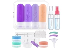Vexillic Kit de 16 Bouteilles de Voyage Silicone Rechargeables avec Trousse – Bouteilles pour Shampoing, Crème, Cosmétiques – Idéal Voyage en Avion et Soins Personnels. Pratique et Compact. (purple)