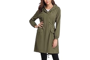 Gyabnw Chaqueta Mujer Impermeable Larga Abrigo Impermeable Ligero con Cremallera Cordón Abrigo de Cortavientos Deportivo Chubasquero con Capucha de Viento Lluvia Secado Rápido