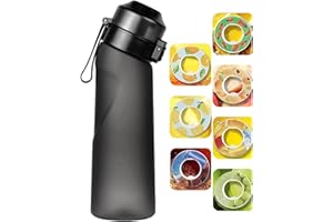 QINGFENGYI Gourde Sport-650ml Étanches Gourde Paille,7 Capsules Aromatisées,Pods Parfumés Pour Eau Aromatique 0 Sucre,idéale Pour L'école,La Salle De Sport, Les Voyages Gym (Black)