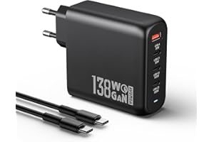 OUFUYU 138W Chargeur USB C Rapide, 4 Ports PD 3.0 GaN Adaptateur Type C avec Câble 100W pour MacBook Pro/Air, Dell XPS 15, iPhone 16/15, iPad Pro, Google Pixel, Samsung Galaxy S24/S23/S22, Steam Deck