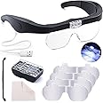 SYOSI Head Magnifying Glass with Light USB Rechargeable Headband Magnifier for Close Work Interchangeable Lenses 1.5X 2.5X 3.5X 5X for Jeweler Loupe, Arts and Crafts, Hobby (Black)