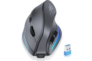 ECHTPower 2024 Update Souris Ergonomique sans Fil, 2.4GHz Souris Verticale Rechargeable, Wireless Mouse Droitier Silencieuse, 4800 DPI Réglable Interface Type C pour PC Laptop Ordinateur Mac Windows