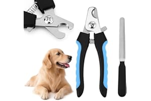 LEIGHT Tagliaunghie Manuale per Animali Domestici, indolore, per Cani e Gatti, con Lima - Acciaio Inossidabile Professionale, Impugnatura Antiscivolo, Protezione per Un Taglio Facile e Sicuro - Blu