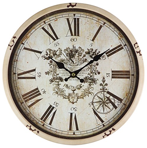 perla pd design Metall Wanduhr mit Glasscheibe Vintage Design Thorold altweiß lackiert ca. Ø 30 cm