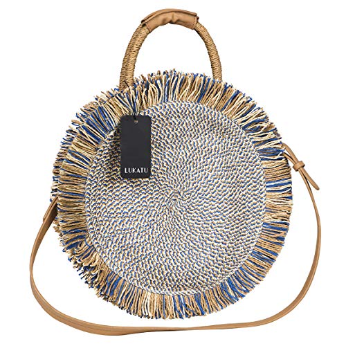 Tick Tocking Bolso redondo de paja hecho a mano para el verano bolso de playa hecho a mano bolso de ratán círculo bolso de ratán bolso bohemio para mujeres
