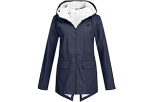 NSICBMNO Women'S Outdoor Waterproof Jackets Plus Size Winter Coats Sherpa Fleece Jacket Long Trench Coats Waterproof Overcoat Rain Jackets Zip Up Hoodie Trench Coat Long Raincoat With Hood