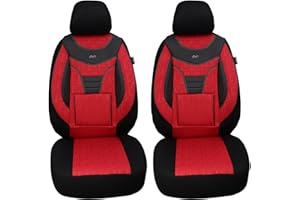 BREMER SITZBEZÜGE Pokrowce na siedzenia samochodowe, kompatybilne z VW T-ROC, zestaw od 2017 roku/zestaw pokrowców na siedzenia samochodowe, zestaw 2 szt. w kolorze czarnym/czerwonym (903)